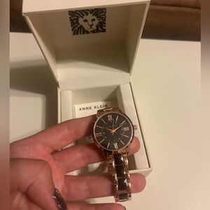 2 tone Anne Klein watch with rose gold and black accents